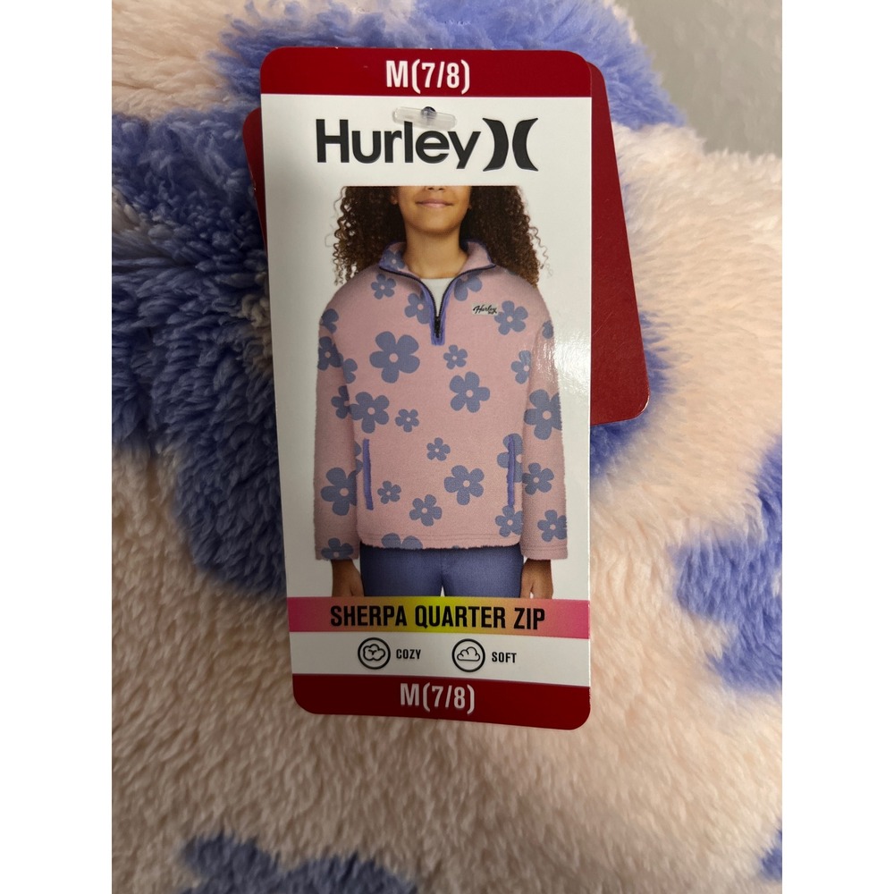 Hurley Girls Sherpa Quarter Zip Pullover Floral Flower Cozy Soft M(7/8) - Picture 2 of 3